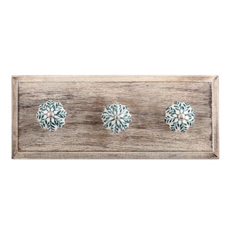 Green Leaf Medium Ceramic Wooden Hooks